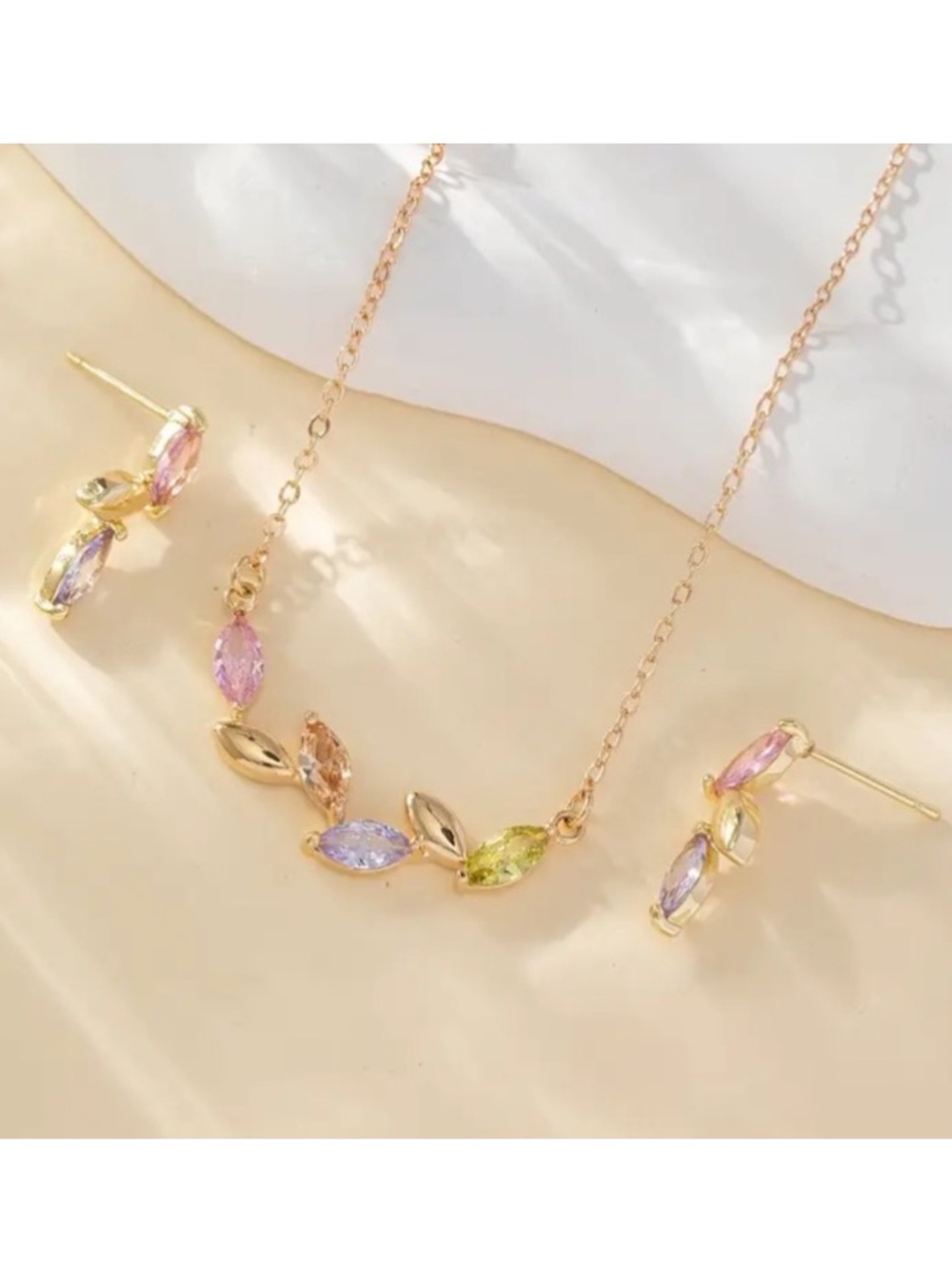 Marquise Crystal Gold Toned Necklace & Earrings Set